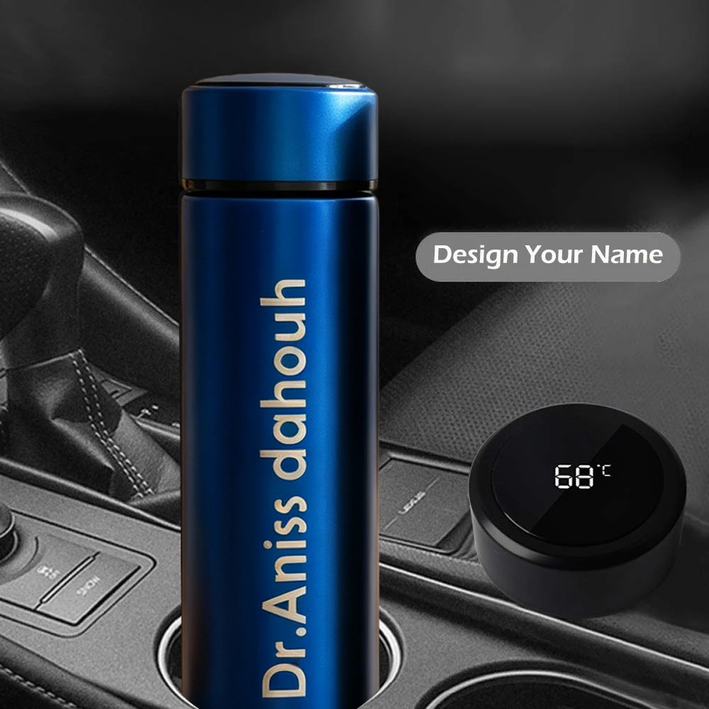 Travel Mug with with LED Temperature Display, Customized Water Bottle for Picnic, Hiking, Fishing, Running for Parents Kids