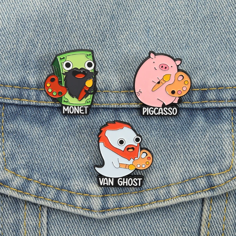 Künstler Maler Wortsteine Emaille Pins Benutzerdefinierte Van Gogh Geist Monet Geld Picasso Broschen Revers Abzeichen Schmuck Geschenk für Freunde