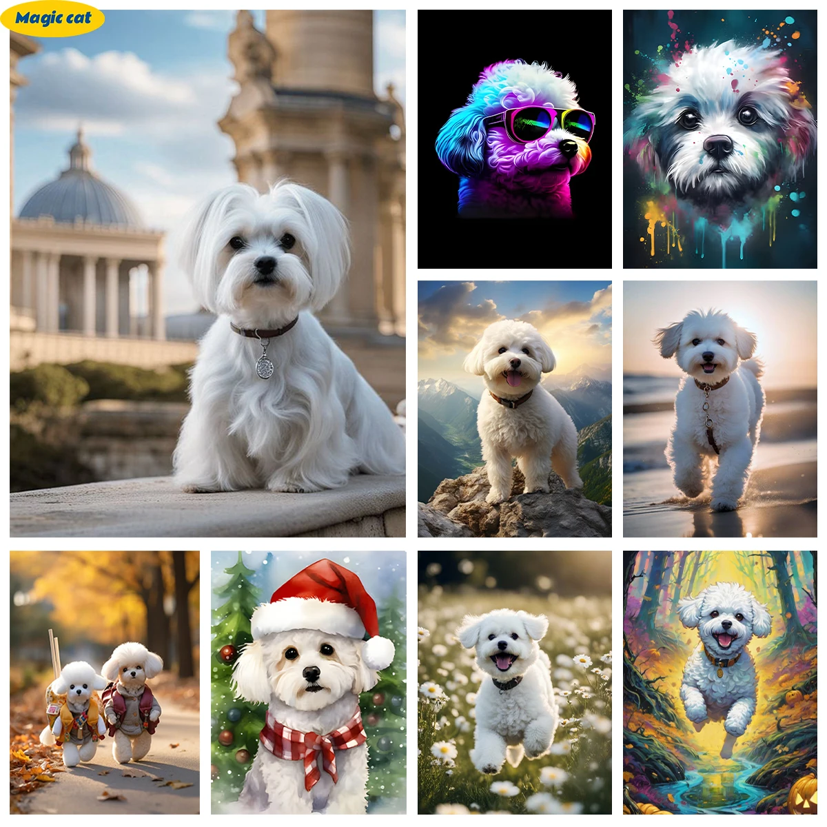 Bichon Frise 5D Diamond Embroidery Cartoon Dog Decor Art Diy Diamond Painting Animal Cross Stitch Living Room Bedroom Wall Decor