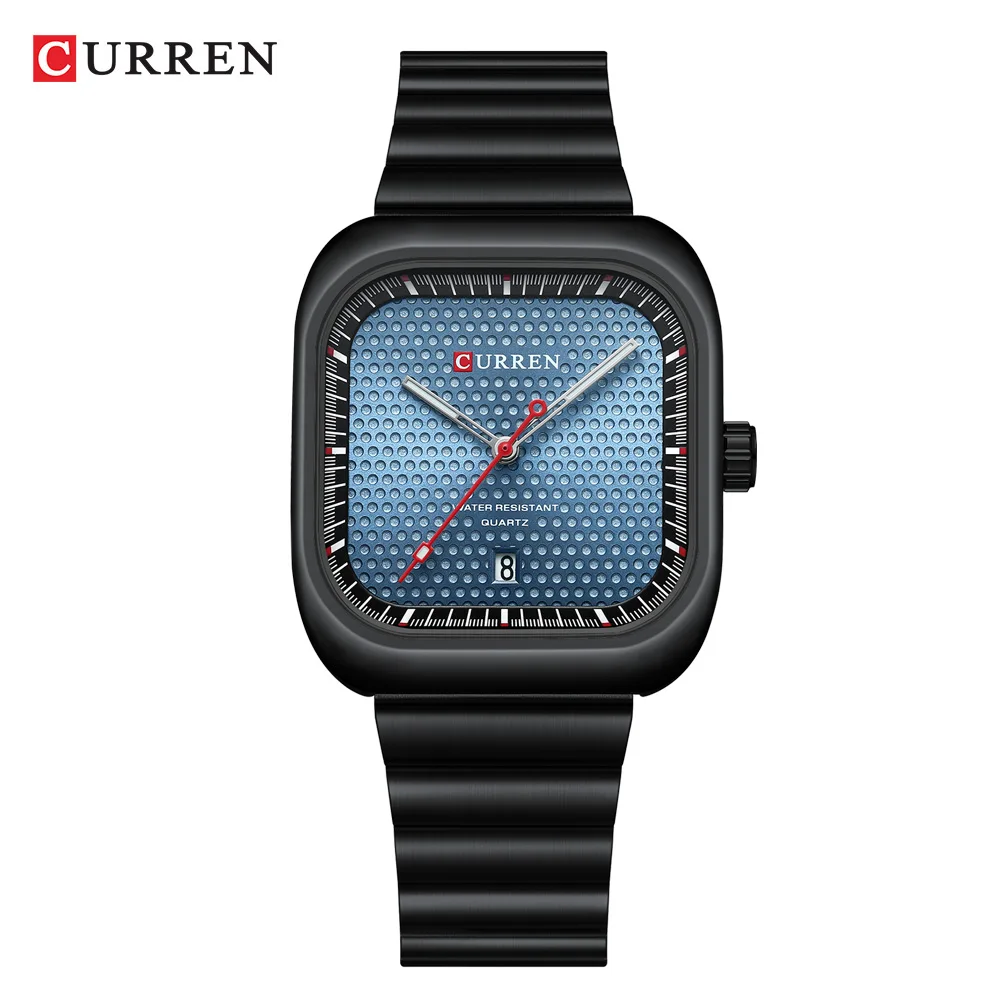 CURREN Simple Business Square Quarzuhren Lässige Edelstahlarmband-Armbanduhr mit automatischem Datum für Herren