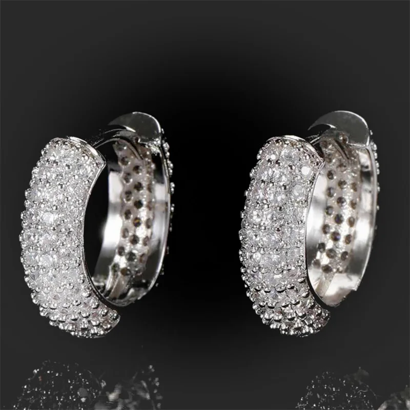 

Shiny Crystal Earrings Silver 925 Hoops For Lady Ear Accessories Trendy Multiple Rows Stones Hoops Earrings Women Jewelry