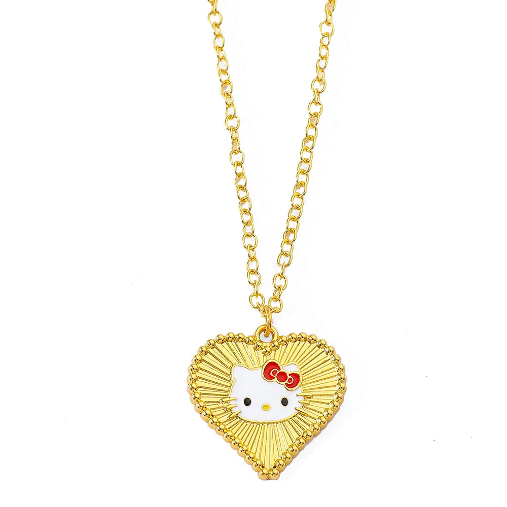 Anime Sanrio Hello Kitty Necklace Cartoon Figure KT Cat Love Pendant Necklace Girls Birthday Party Jewelry Accessories Gifts