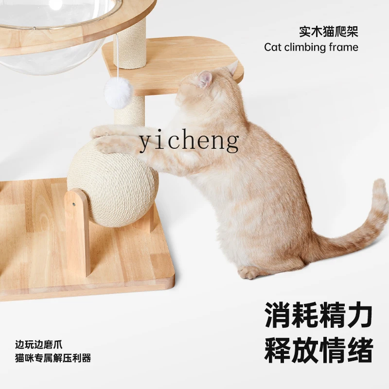 LSL Solid Wood Cat Climbing Frame Cat House Cat Tree Integrated Small Household Scratching Post Durable Space Capsule
