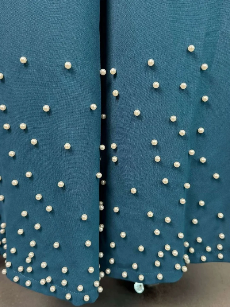 Wmstar Two Piece Sets Women Wholesale Round Neck Irregular Lantern Sleeved Top with Beaded Wide Leg Pants Sets  Dropshopping