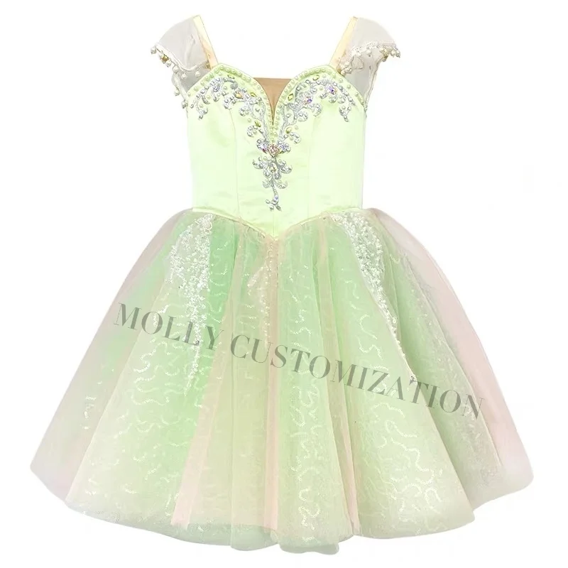 

Новая индивидуальная длинная тюлевая юбка светло-зеленого цвета для выступлений и соревнований, модель 2026 года, для взрослых и детей, в стиле «Непобедимая дочь Жизель»