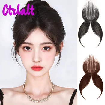 วิกผมหน้าม้าแบบคลิปผมหน้าม้าเส้นผมมนุษย์แท้ผมหน้าม้าบางผมหน้าม้าลมสีน้ำตาลดำสำหรับผู้หญิงใส่ประจำวัน