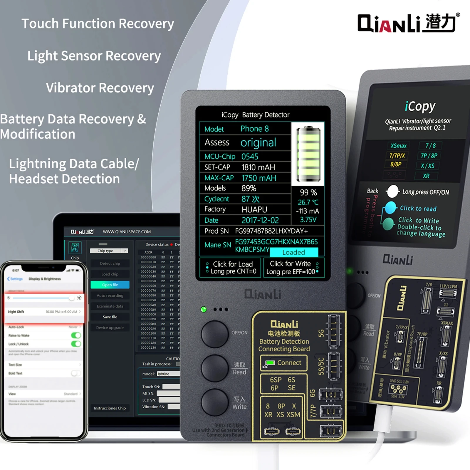 Qianli ICopy Plus 2.2 LCD Digital Compiler Battery Board for IPhone X XR XSMAX 11 12 13 14 Pro Max Repair EEPROM Programmer