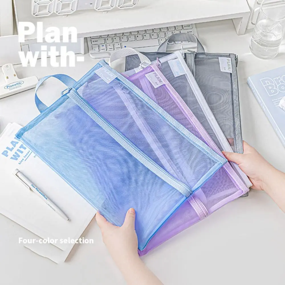 Multifunctionele Mesh Rits Zakje Transparant Grote Capaciteit Testpapier Opbergtas Nylon Effen Kleur Briefpapier Organizer Pouch