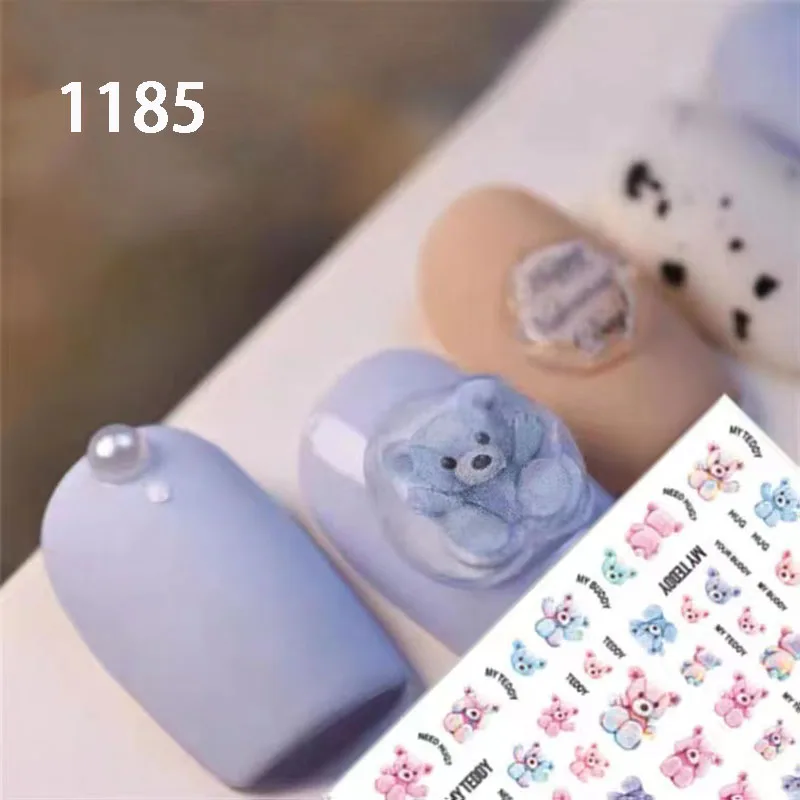 3D Lovely Bear Nail Sticker Rabbit Cat Nail Art Decals Cute Animal Pet Flower Fruits Adhesive Slider DIY Nail Art Decoration