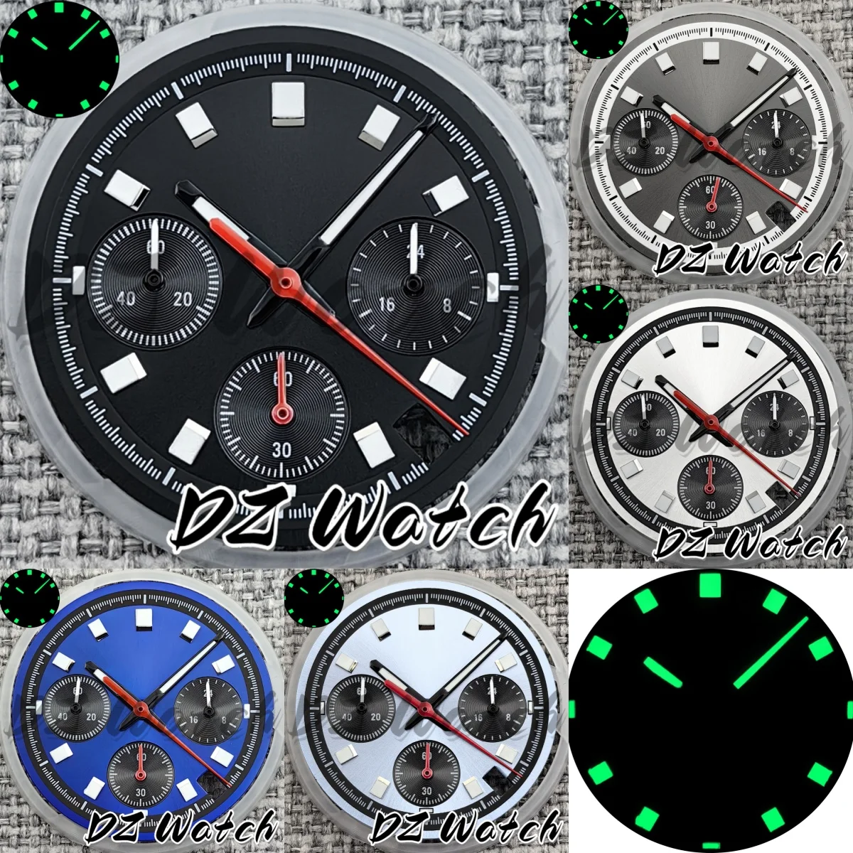 DZ New 29.6mm VK63 Chronograph Panda Watch Dial With 6-pin Watch Hands C3 Luminous Fit For VK63 Quartz Movement Replacement Part