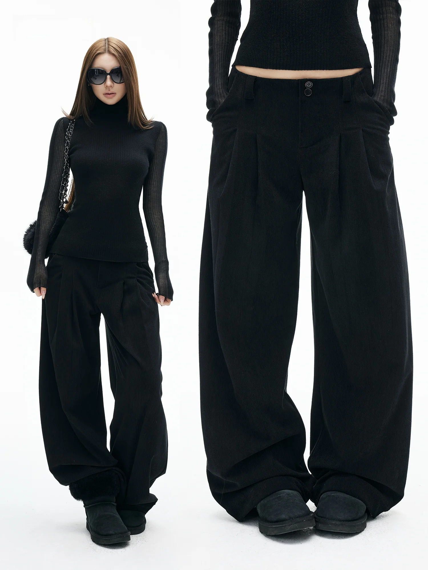 

Брюки Iamxiaa из мягкого бархата с широкими штанинами, на резинке, с бантом, повседневные, однотонные, прямого кроя, с карманами на молнии