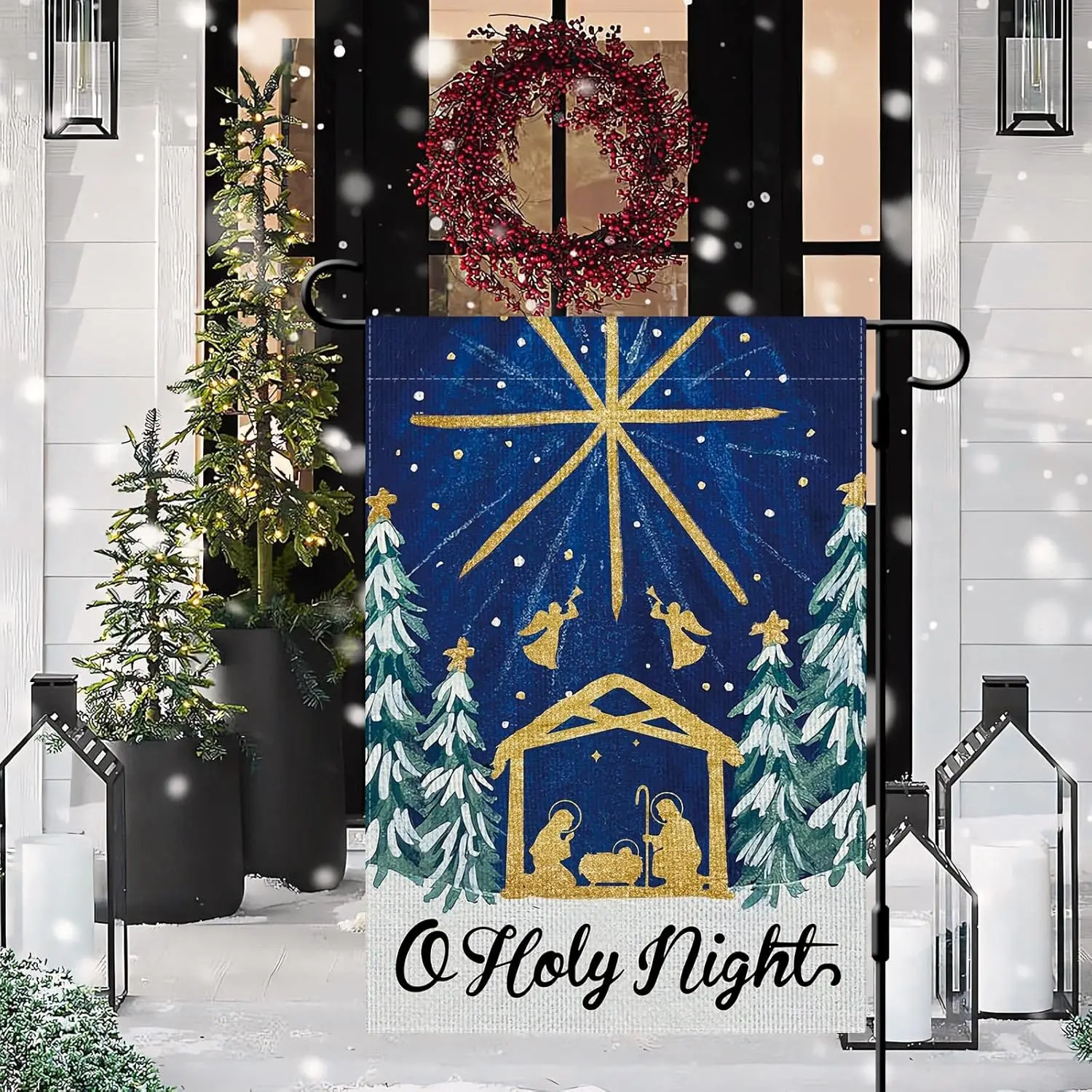 DLZDN O ليلة المقدسة حديقة العلم المهد حديقة العلم 12 × 18 بوصة مزدوجة الوجهين العمودي الخيش مزرعة ساحة العلم عيد الميلاد إعادة FFI