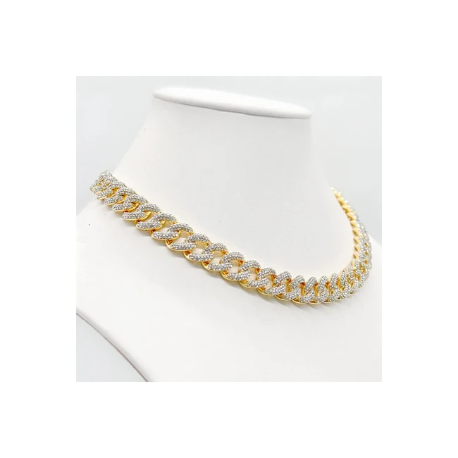 13mm 14k Yellow Gold Finish Cuban Link Icy Vs1 Crystals High Polished Very Chain and Bracelet Sold Separately