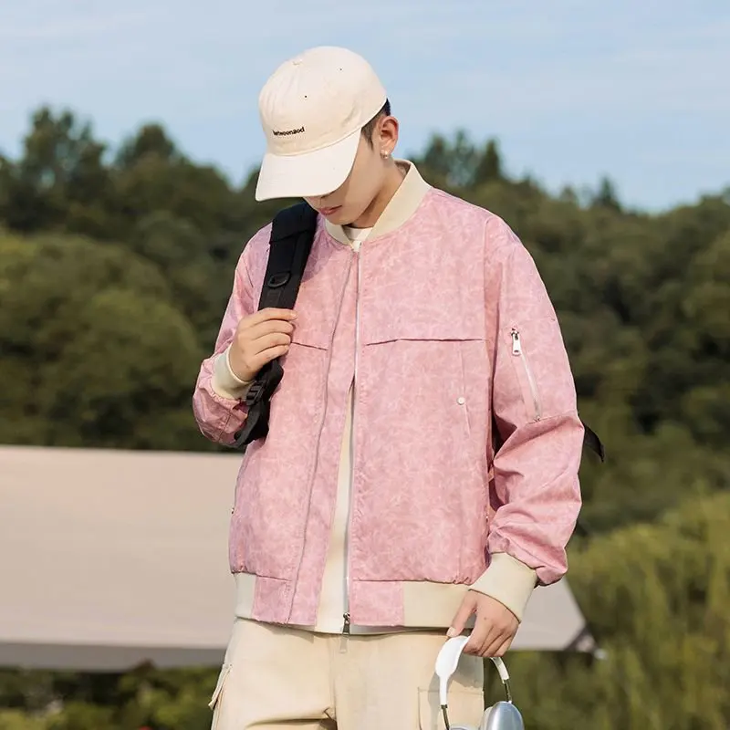 Oversized Man 100% Polyester Bomber Jacket Fashion Dirty Blazer Autumn American Size Hip Hop Casual Zipper Coat Retro Streetwear