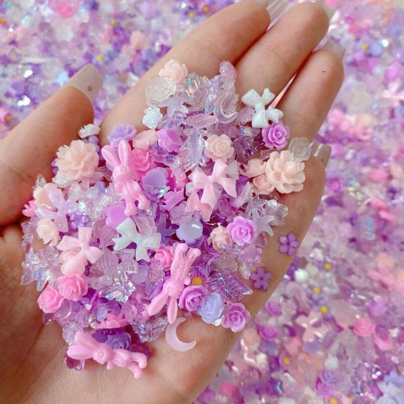 

150pcs 3D Safe Resin Nail Pendant Rose Star Shaped Art Diamond Shaped Nail Art Pearl Nail Art Festival Party Decors Accessories