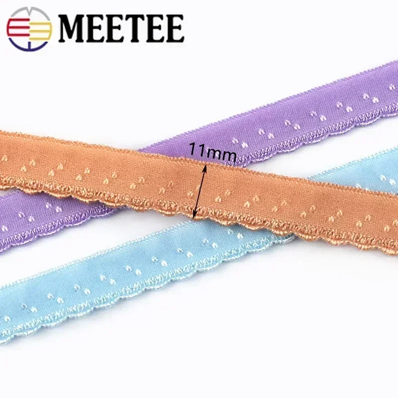 Meetee 10/20/30/40M 11mm Nylon Elastic Band for Underwear Shoulder Strap Double-layered Edge Folding Bra Rubber Bands Sewing