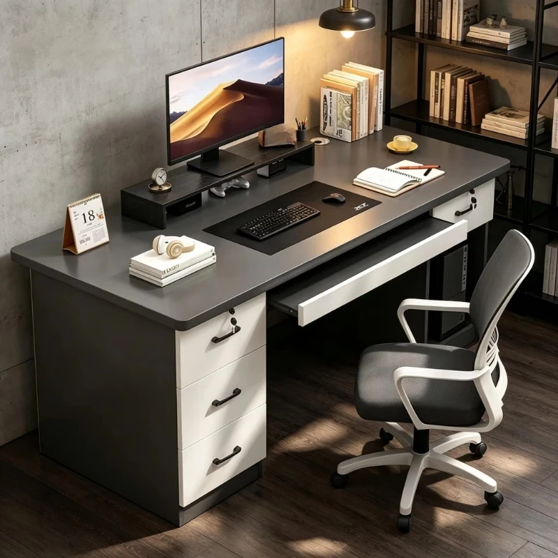 Home Office L Shaped Desk - Lockable MDF panel modern computer desk