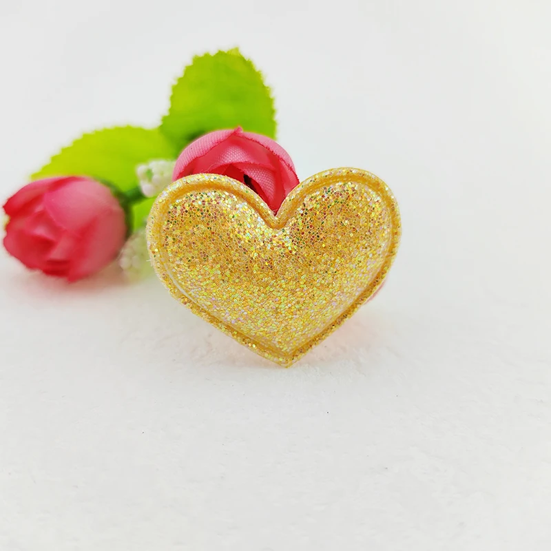 100 Stück 3,5x3 cm Glitzer-Herz-Stoffapplikationen für DIY-Nähprojekte, Kopfbedeckungen, Haarspangen, Schleifen-Dekorationen und Aufnäher für Kleidung und Hüte – Detail 9