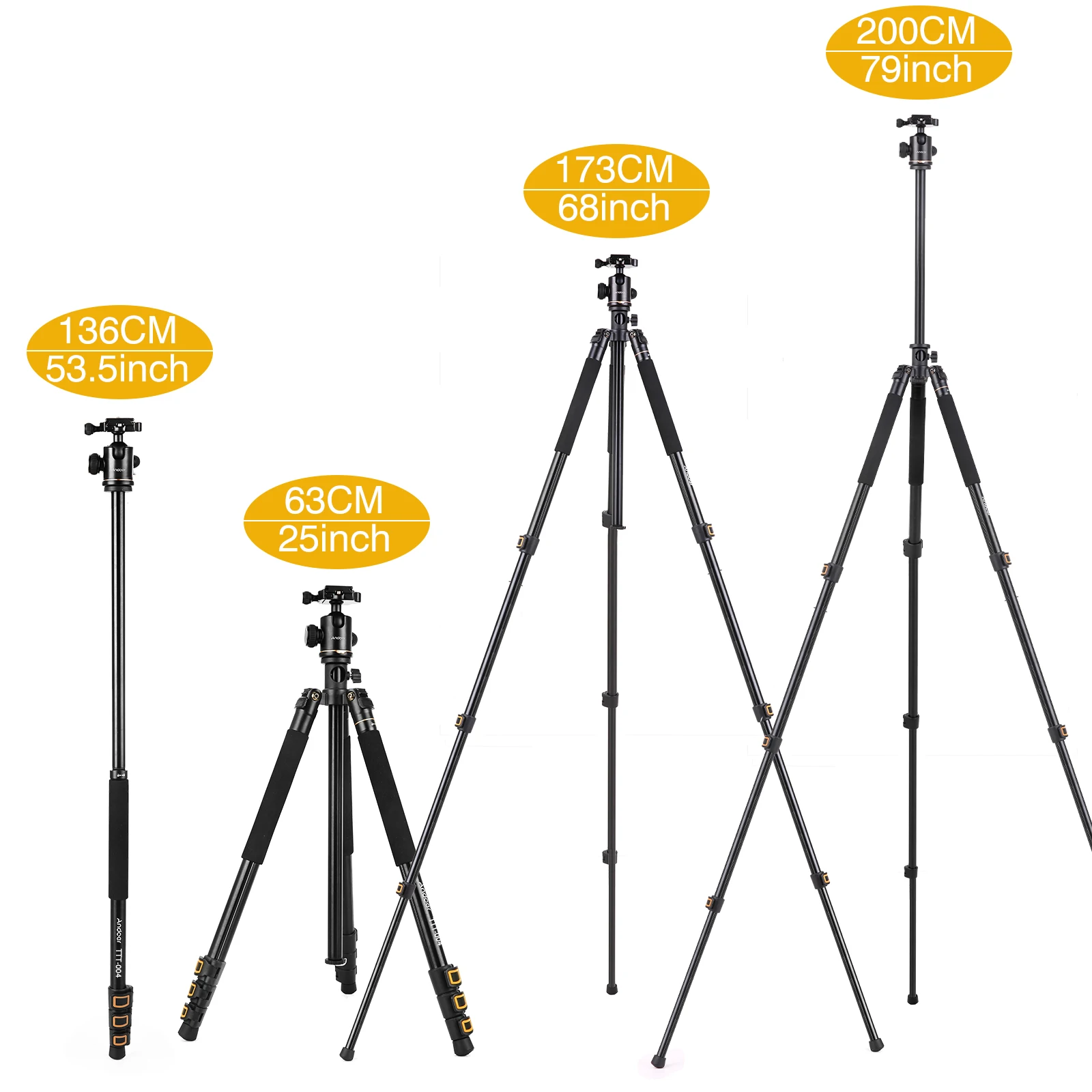 Andoer 200cm/78.7 Inch Camera Tripod Monopod Horizontal Mount with Ball Head 4-Section Extendable for DSLR ILDC Cameras Travel