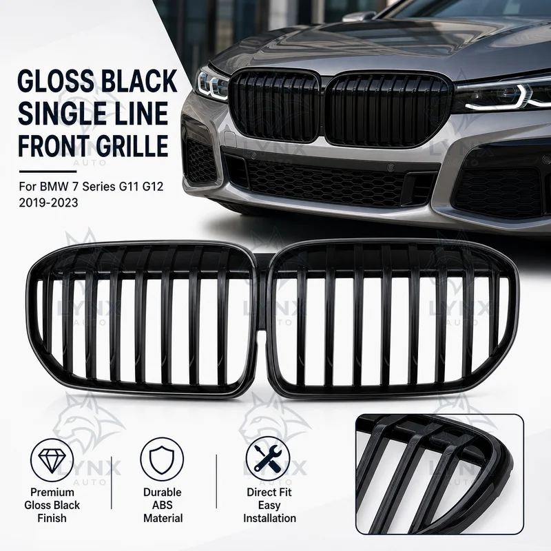 For BMW 7 Series G11 G12 Front Grille Single Bar Gloss Black Single Line Grille 2019-2023 High Quality Replacement