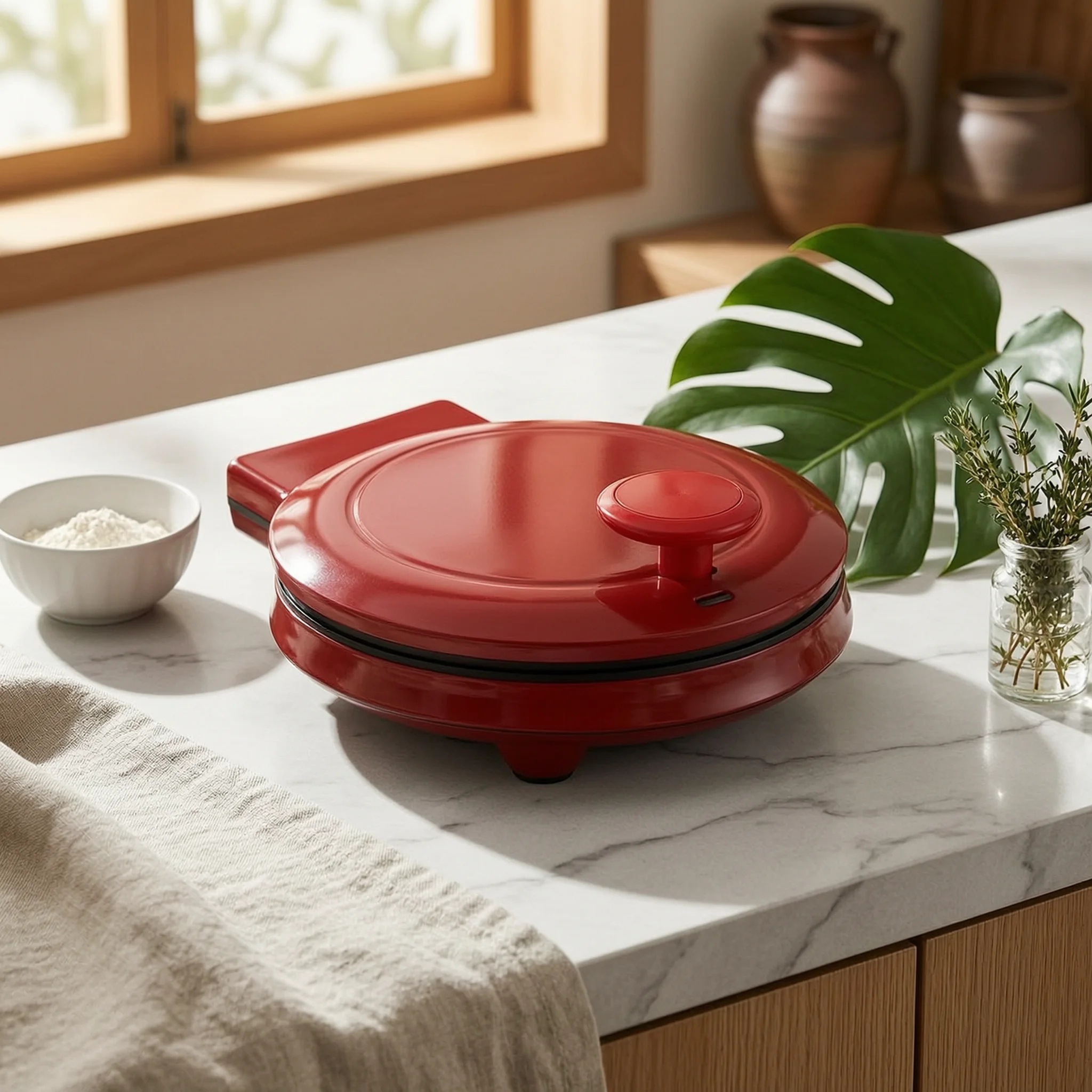 Countertop Electric Pizza Oven Hinged Lid Countertop Pizza Oven Kitchen Appliance Ribbed Plates Glossy Finish