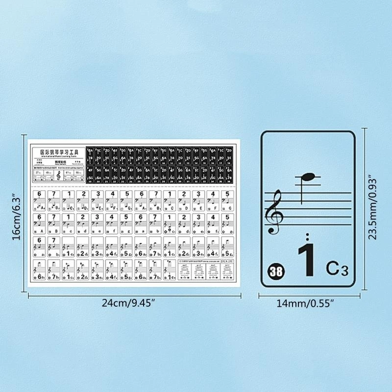 : 54/61/88 لون شفاف ملصقات لوحة مفاتيح البيانو لوحة المفاتيح الإلكترونية لمفتاح البيانو ستاف ملاحظة ملصق الرمز