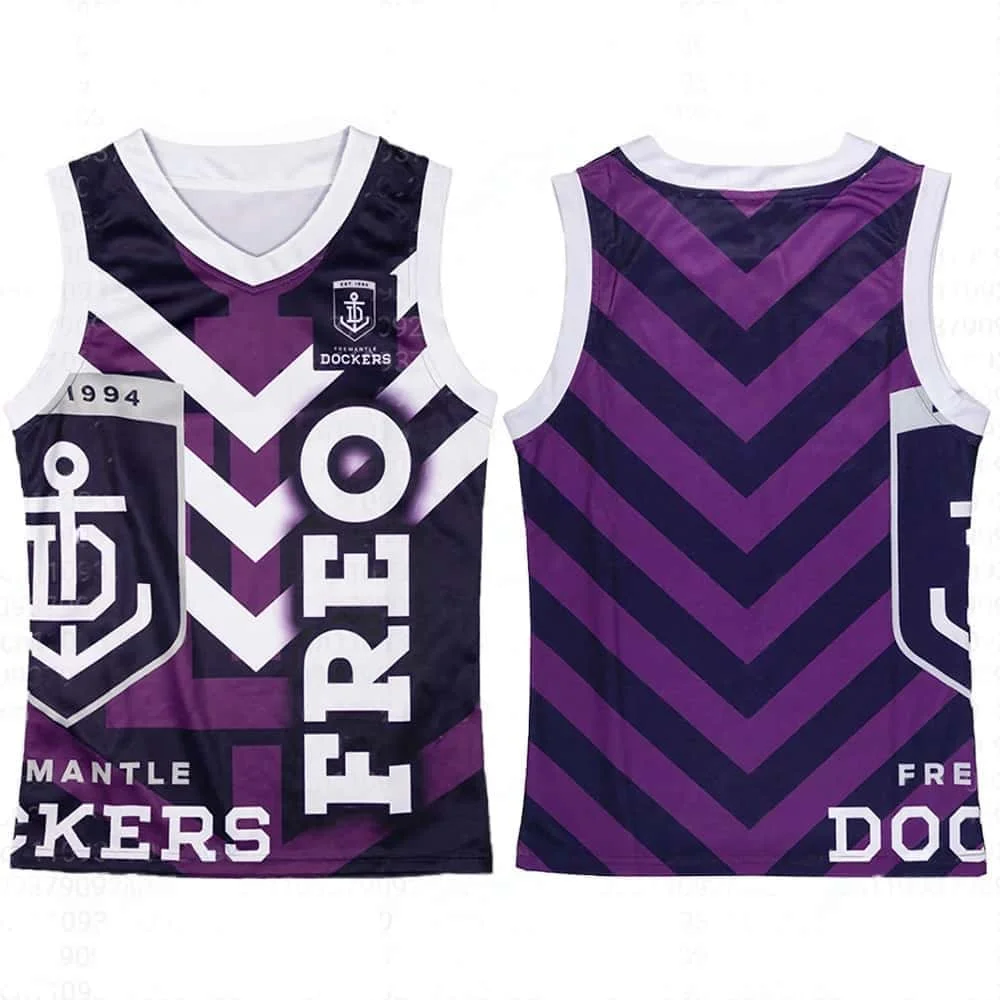 26 Australische Trainings-Trikots, Sport-Trikots, Must-Have-Trikots für Fans, Fremantle Dockers, 3D-Druck, Sport-Trikots, Familien-Set – Detail 6