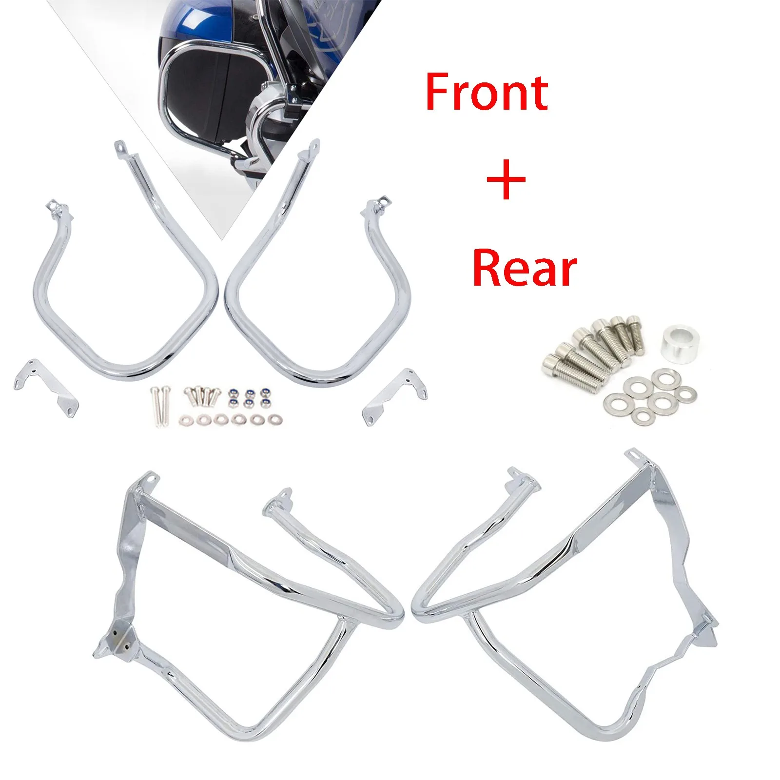 Highway Engine Guard Front+Rear Crash Bars Protector For BMW R1200RT 2014-2017 Chrome