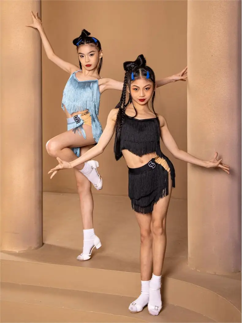 

Костюм для латинских танцев для взрослых и девочек по индивидуальному заказу, высококачественный комплект с кисточками, костюм для выступлений, тренировочное платье без рукавов с бахромой на подтяжках