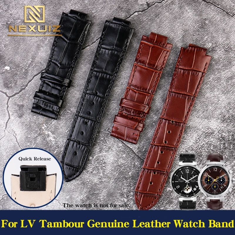 10mm 11mm Genuine Leather Watch Strap with Convex Interface For LV TAMBOUR Series Quick Disconnect Watch Band Butterfly Buckle