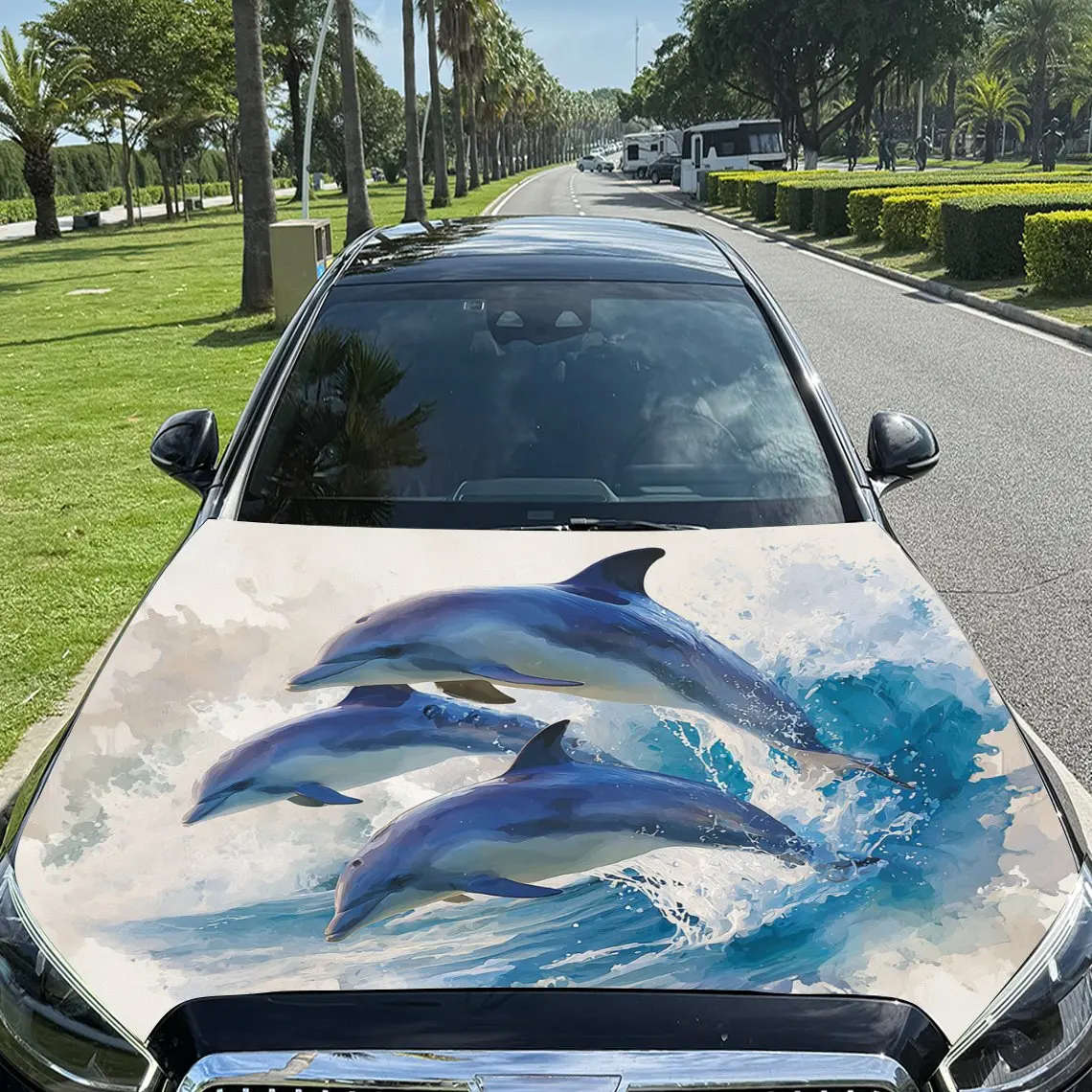

Lively Dolphin Pattern car hood stickers, waterproof self-adhesive, scratch resistant, easy to stick, durable car PVC stickers,