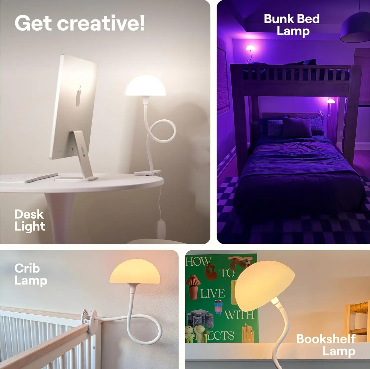 Clip-On Bedside Lamp with Multi-Color LEDs, Adjustable Arm for Dorm Rooms and Kids' Night Lights