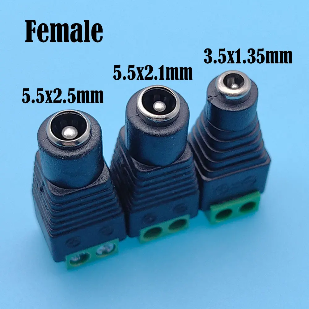 10Pcs DC 12V Male Female Connectors 3.5x1.35/5.5x2.1/5.5x2.5mm Power Plug Adapter Jacks Sockets Connector For Signal CCTV Camera