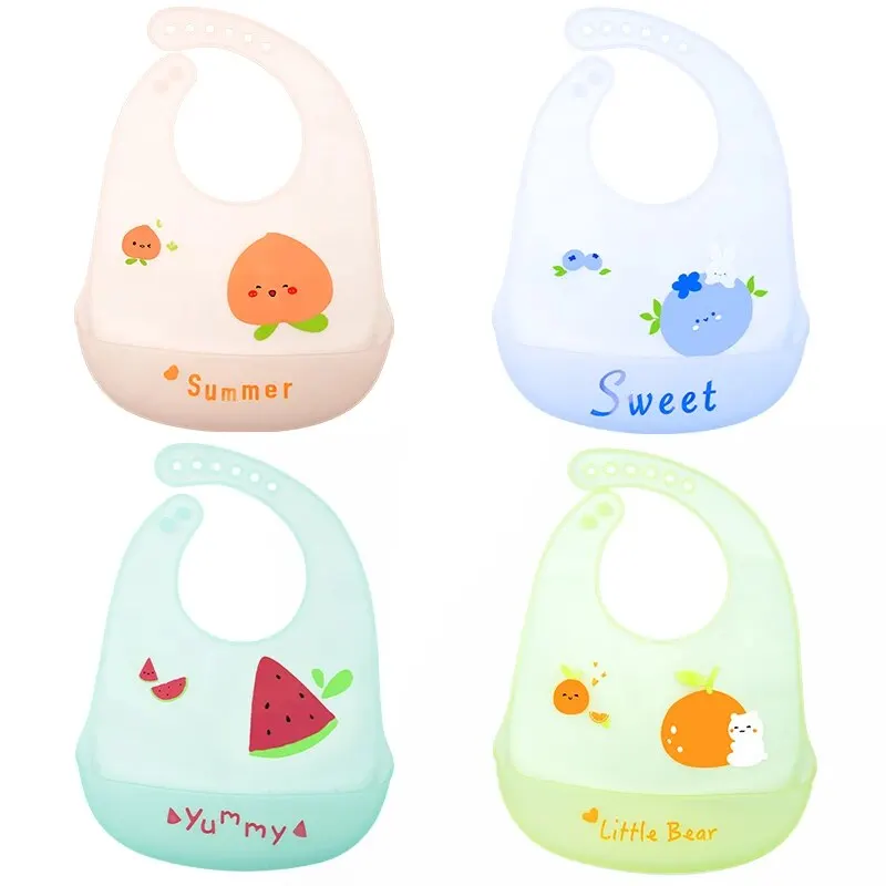 Silicone Babi Bib Waterproof Saliva Dripping Banana Bibs Cartoon Newborn Feeding Soft Edible Aprons Baby Adjustable Burp Scarf