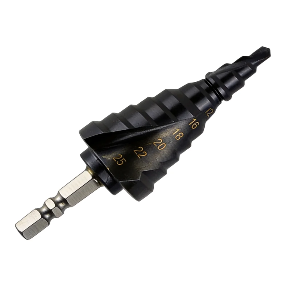 M 35 Hex Shank Spiral Step Drill Bit Heavy Duty Design with Anti Slip Tip for Accurate and Clean Hole Drilling