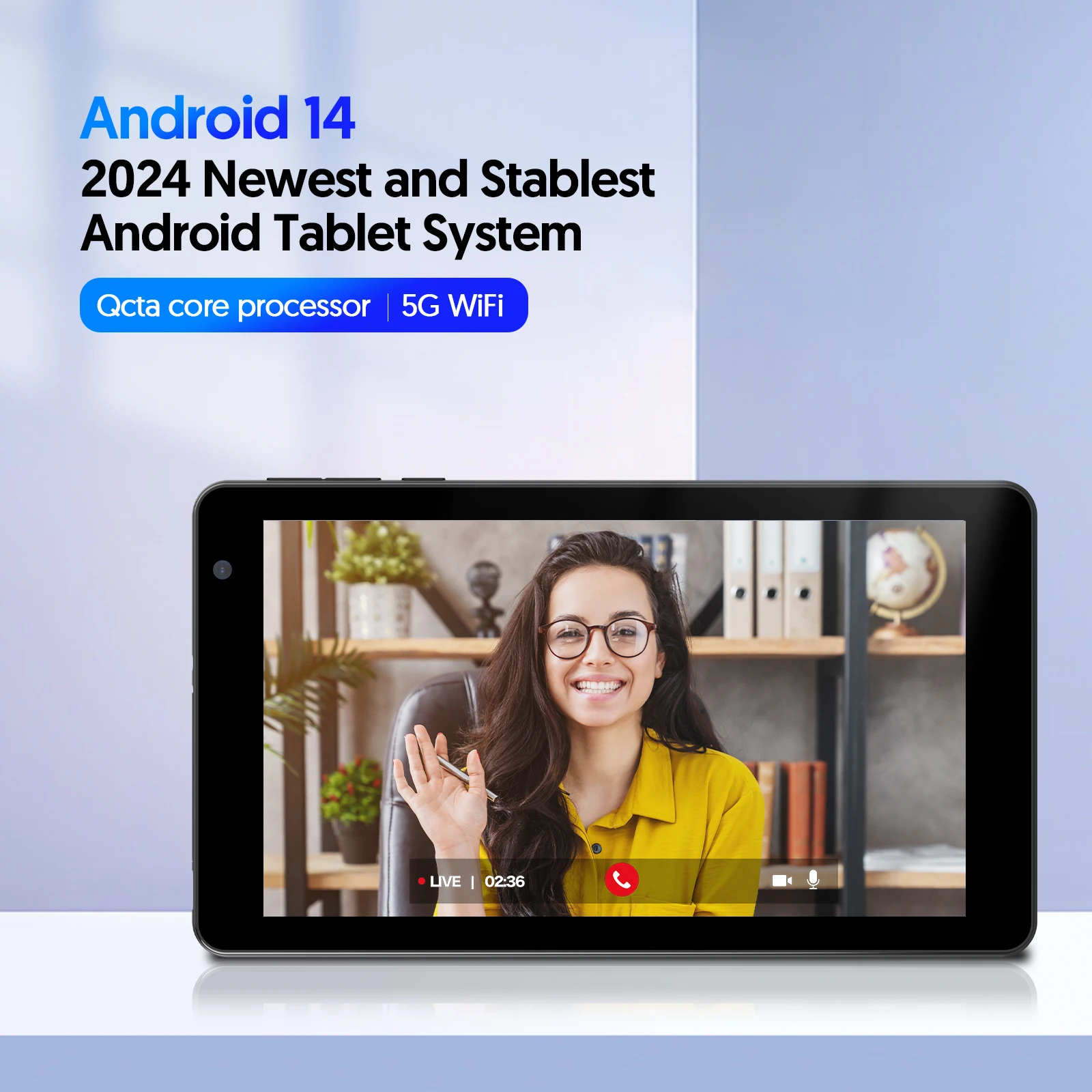 7-inch Android 14 tablet, 8GB (3g+5g memory expansion) RAM+64GB ROM, dual cameras, WiFi, Bluetooth, 3500 mAh battery