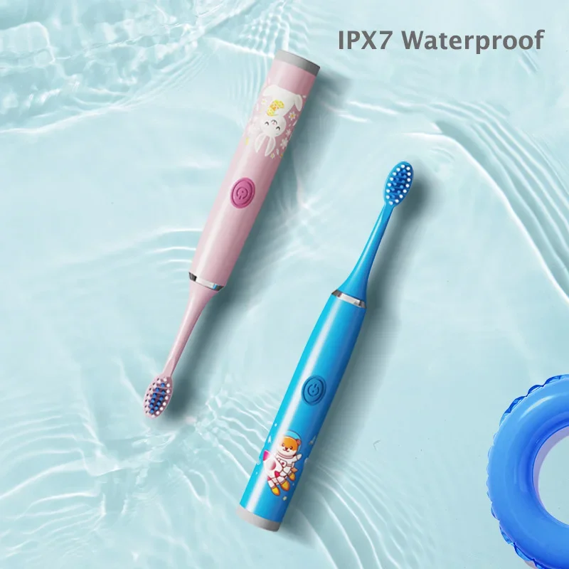 Colorful Sonic Children's Electric Toothbrush Rechargeable Cartoon Design Automatic IPX7 Waterproof with Replacement Head