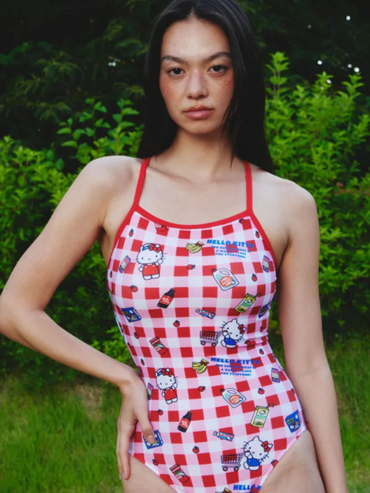 Baju Renang Sanrio Bikini Anak Perempuan Hello Kitty Gaya Liburan Olahraga Gabungan Bantalan Dada Kolam Renang Utama Gaya Tipis Ramping Nirkabel