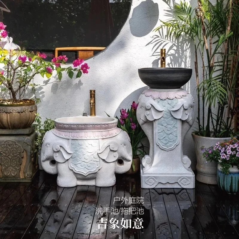 Chinese outdoor courtyard wash basin, balcony terrace column wash basin outdoor garden