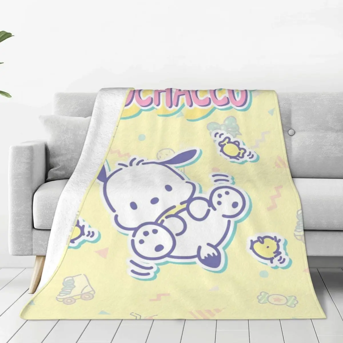 Pochacco Blanket Sanrio Travel Flannel Throw Blanket For Outdoor Warm Soft Custom Quality Bedspread Gift