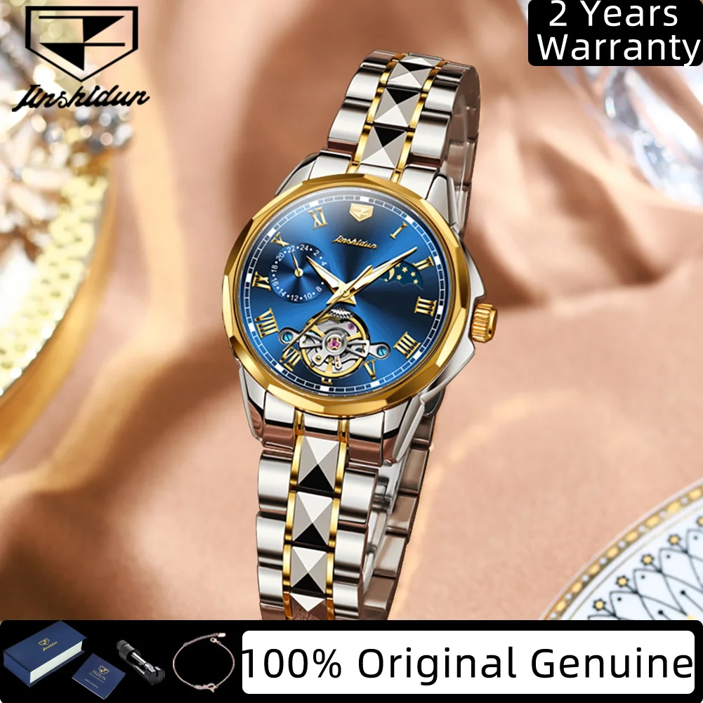 

JSDUN 8937 женские часы 50 м водонепроницаемые механические часы для женщин полый скелет фаза Луны римская шкала элегантные женские часы