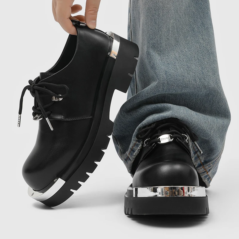 

Черные кожаные туфли на толстой подошве. Дизайнерские классические и модные стили. Роскошные туфли Outdoor Fashion Street 38–46. Классические популярные туфли.