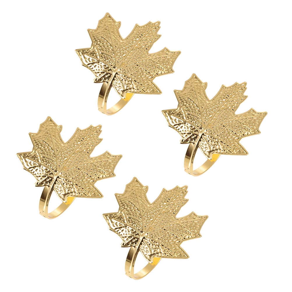 

4pcs Maple Leaf Napkin Rings Christmas Decoration Elegant Table Setting Stainless Steel Holiday Party Fall Napkin Holders