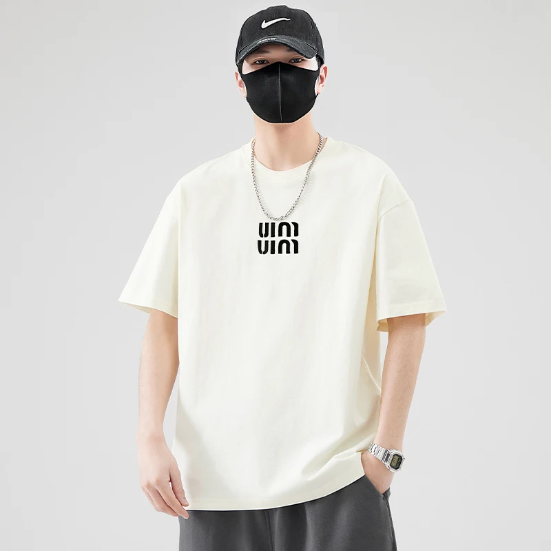 

Simple Printed Top Cotton Short Sleeve Men 2025 New Summer Fashion Brand Trend Ins Men and Women with The Same T-shirt
