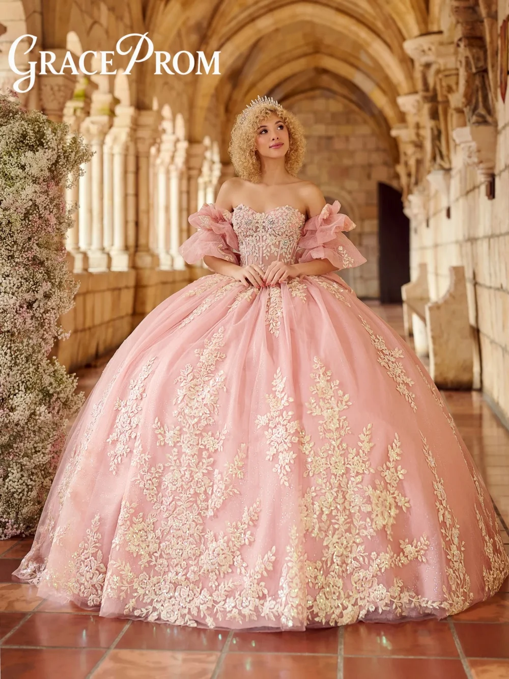 

Romantic Sweetheart Ball Gown Exquisite 3D Applique Beaded Sheer Quinceanera Dress Elegant Pink Dress Vestidos De 15 Años