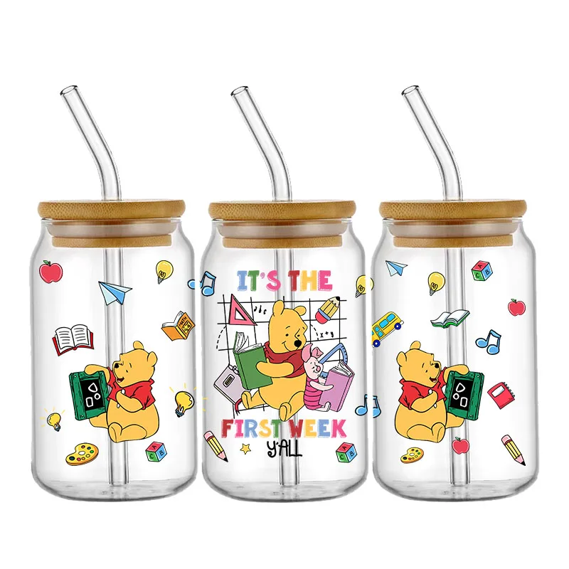 Disney Back to School Character UV DTF Wraps Transfer Sticker DIY For 16oz Libbey Glass Cup Waterproof Wrap Transfers Decals Cup