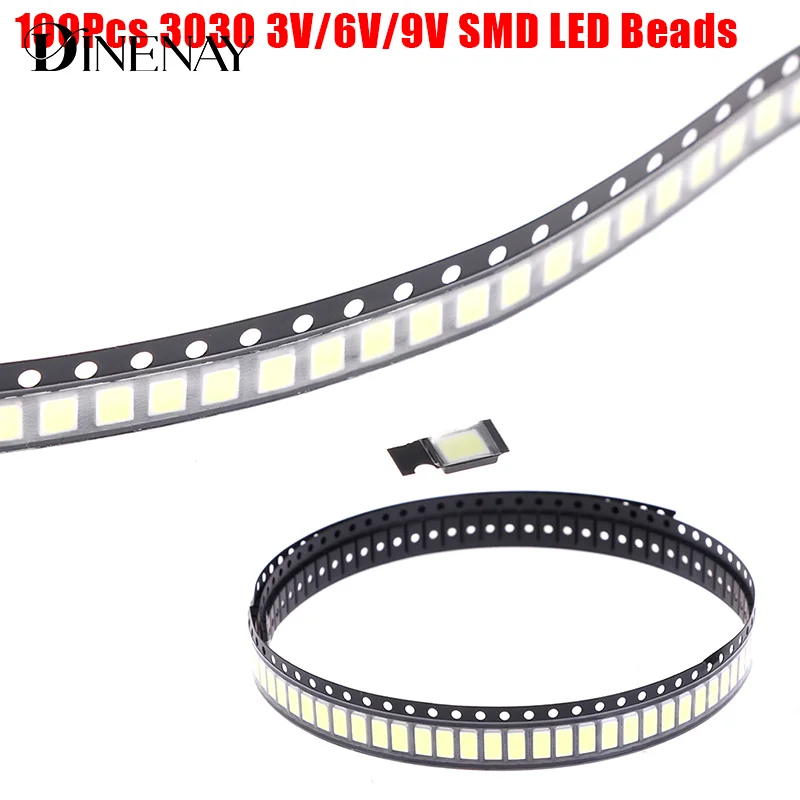 ลูกปัด3030 LED แบบ SMD 100ชิ้นไฟแสงขาว1W 3V/6V/9V สำหรับไดโอดแอลอีดีทีวี