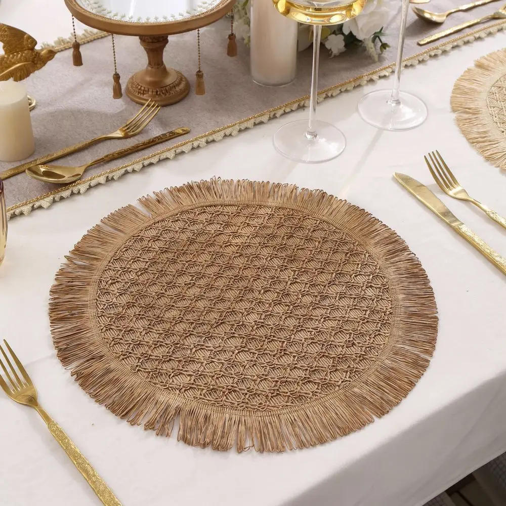 Minimalist Paper Woven Placemat Round Tassel Table Mat Heat Insulation Pad For Sanxin Home Dining Table Decor