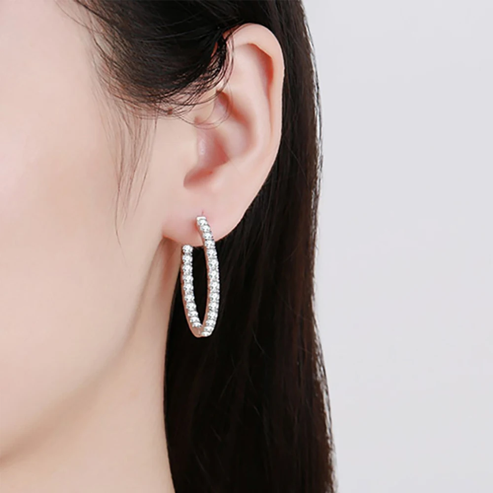 D Color VVS1 Full Paved Moissanite Hoop Earrings GRA Certified Pass Diamond Tester S925 Sterling Silver White Gold Plated Anti Allergy Never Fade Fine Jewelry Gift For Women Wedding Daily Party Anniversary Valentine