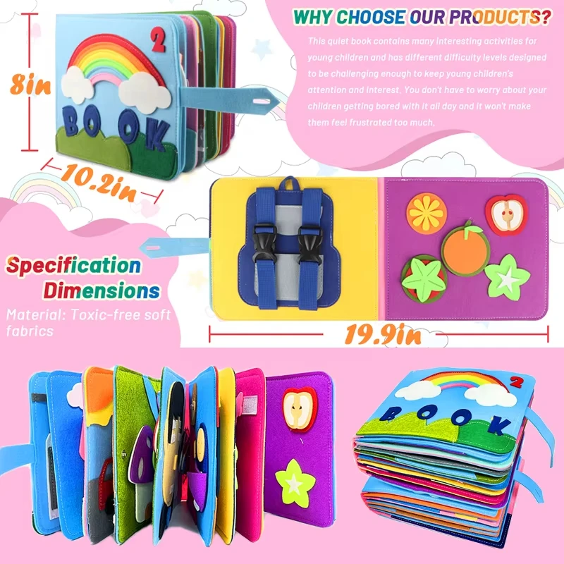 Toddler Busy Board Learning Toys Montessori Books Kids Toys 1-3 Years Early Education Learing Kids Sensory Toy for Boy and Girl